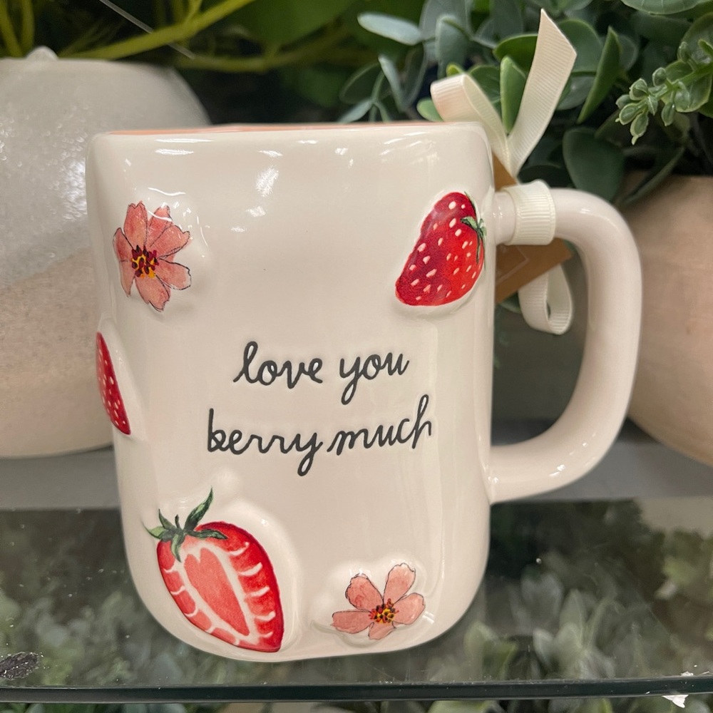 Rae Dunn Strawberry Love You Berry Much Valentine Flower Ceramic Coffee Mug NEW